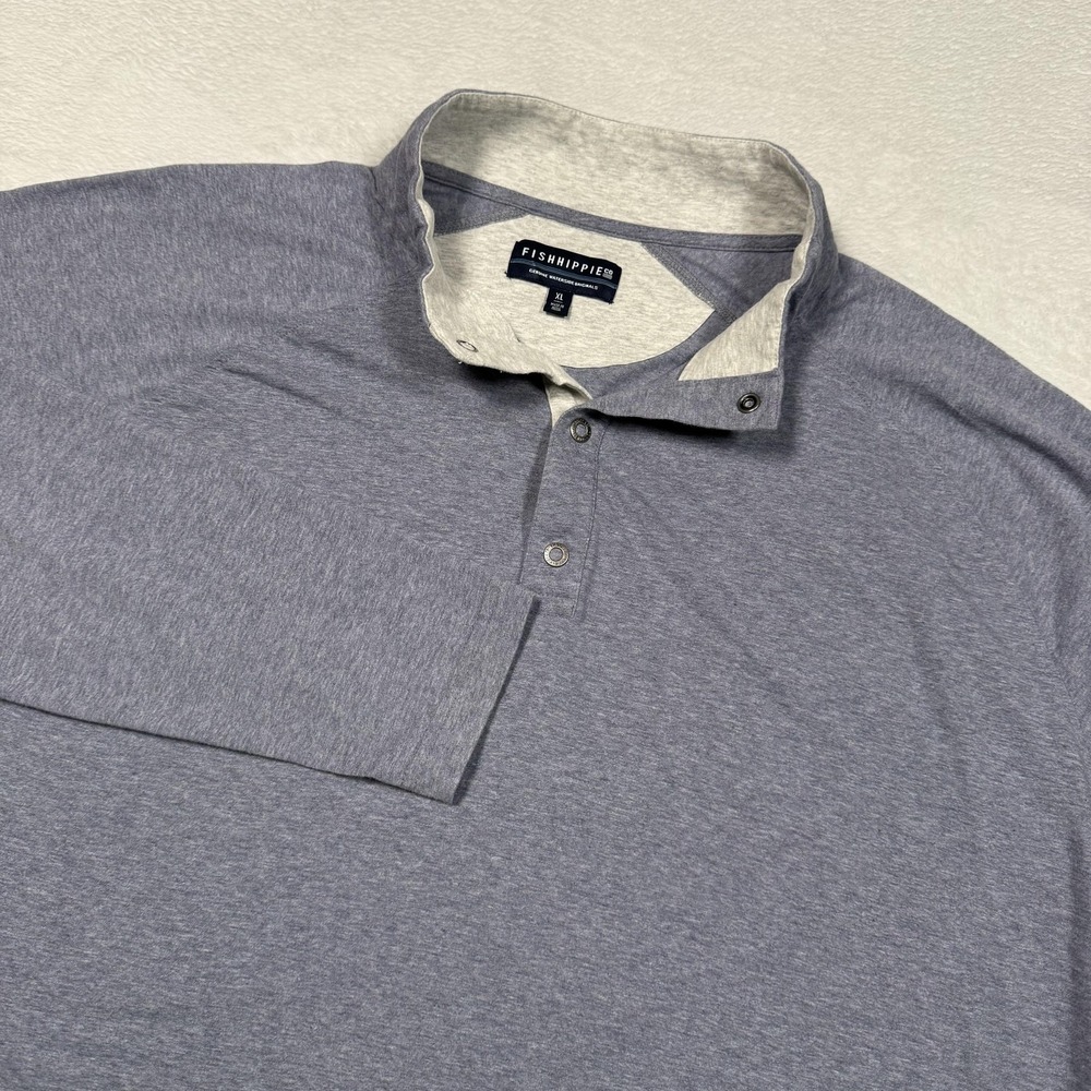 Fish Hippie Pullover Shirt Mens XL Gray Long Sleeve Button Mock Collar Stretch‎